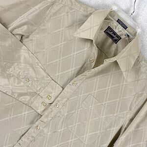 VTG 70s Saturdays Shirt Mens M Beige Geometric Embossed Classic Retro Disco